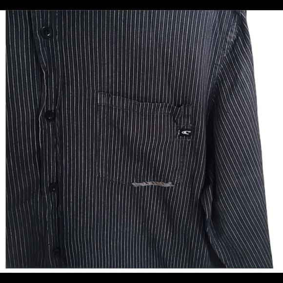 O’NEILL Pinstripe Long Sleeve Button Down Shirt With Distressed Accents Black XL - Picture 6 of 7